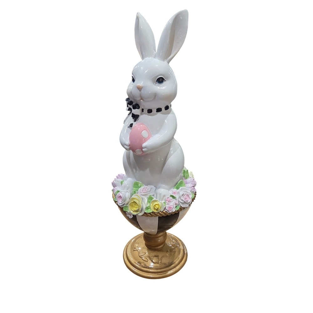 Tophat & Tail Easter‎ Bunny Figurine Rabbit Egg Floral Mackenzie Childs Style